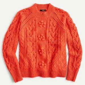 J. Crew Pointelle Knit Sweater Wool Blend Pompom Flowers Orange Large